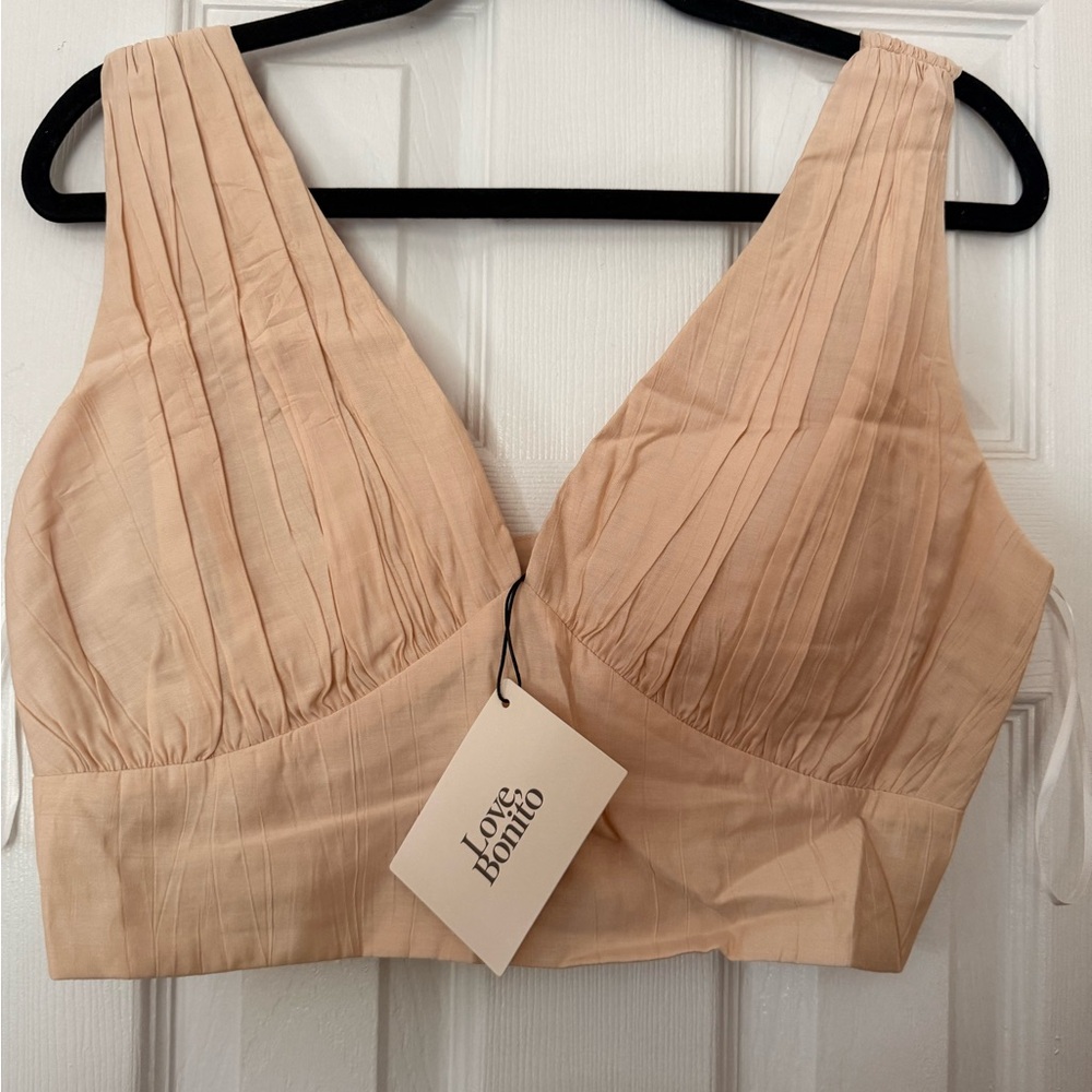 Love Bonito Pleated Beige Crop Top